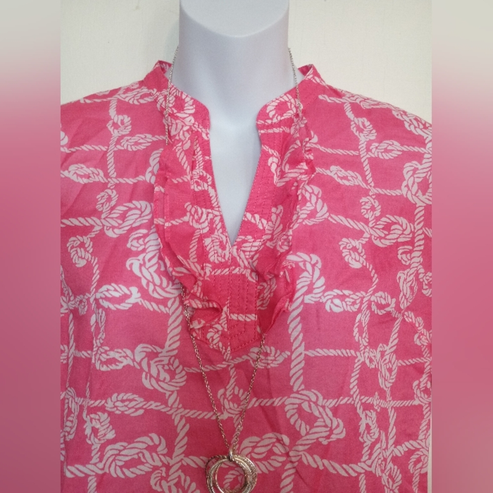 Talbots Pink and White Rope Pattern Blouse - Picture 2 of 6